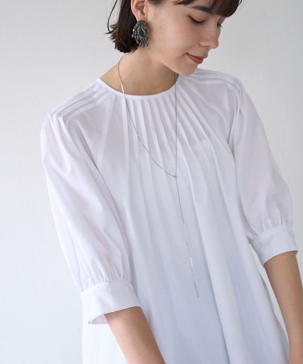 UNFILO イージーケア ピンタックブラウス オフ