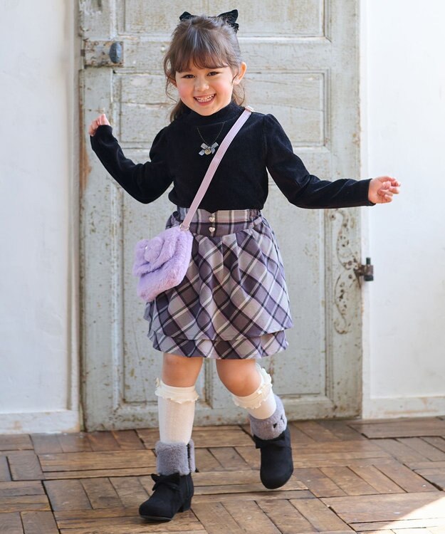 ANY KIDS シャギーチェックスカート ブラック系