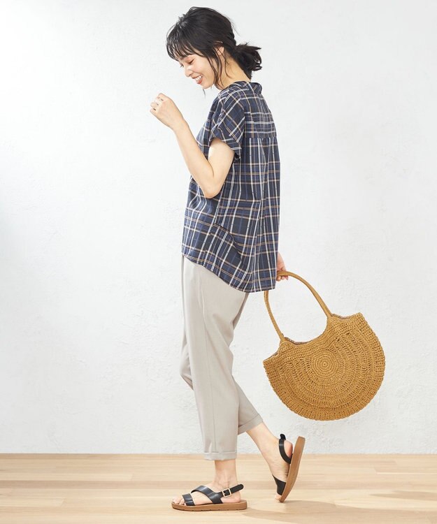 ANY 【洗える】イージーケアチェック ブラウス ブラックチェック