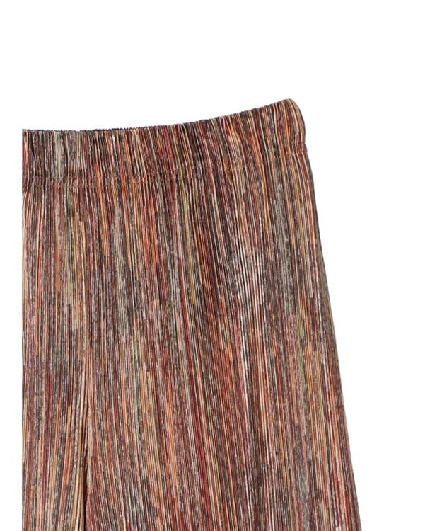 Green Parks セルフカットプリーツワイドパンツ Stripe Brown