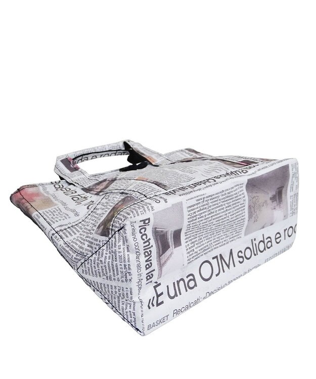 +RING 傘生地を使用した撥水ミニトートバッグ S NEWS-PAPER SR412 白～オフホワイト