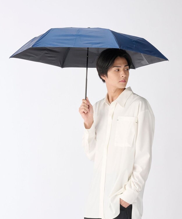 MOONBAT 【遮光100％/３秒で折りたためる日傘】晴雨兼用 折りたたみ傘 ウラワザ ディープブルー