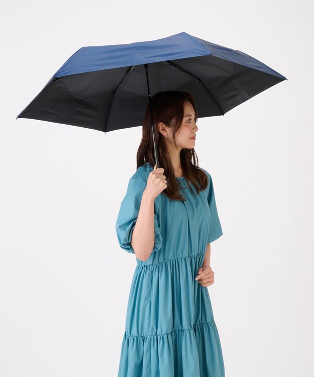 MOONBAT 【遮光100％/３秒で折りたためる日傘】晴雨兼用 折りたたみ傘 ウラワザ ディープブルー