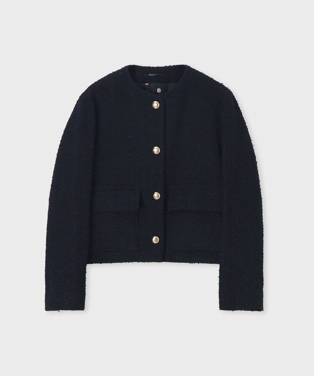Paul Smith ツイード ノーカラー ジャケット ネイビー