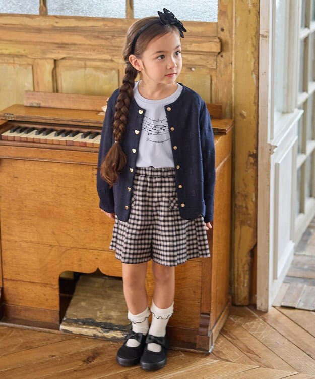 ANY KIDS リボン ジャガード カーディガン ネイビー