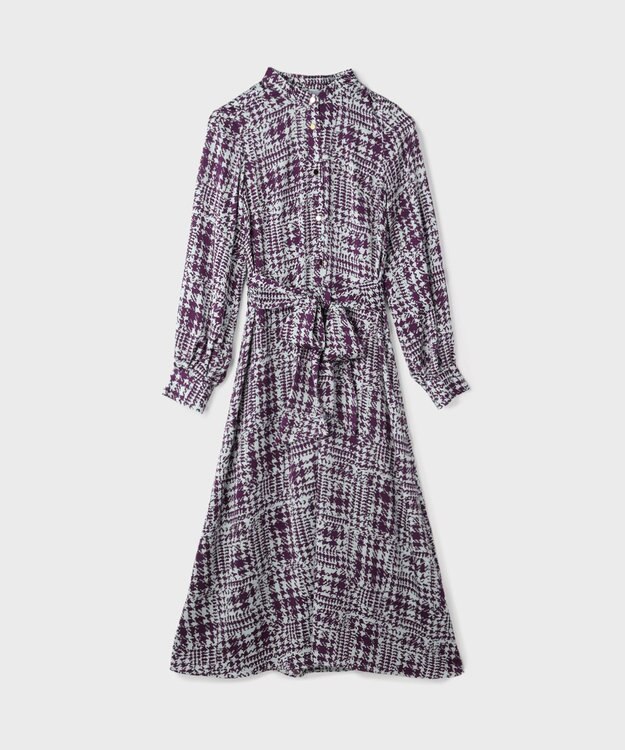 GRACE CONTINENTAL チェックプリントボウ付ワンピース サックス