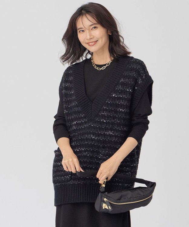 23区 ツイードニット ベスト ブラック