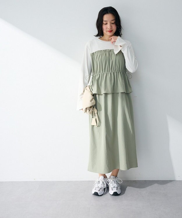 Green Parks ペプラムドッキングワンピース Khaki
