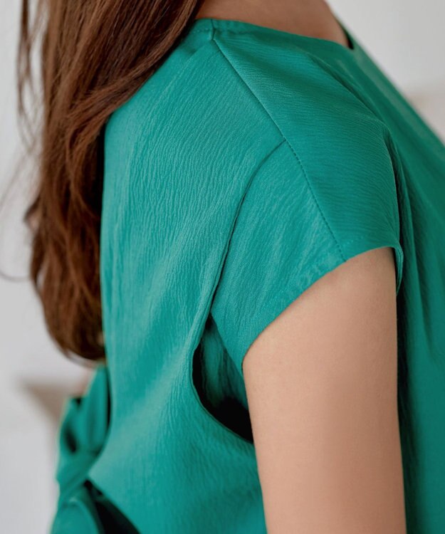 Tiaclasse L 【2WAY・洗える】ウエストリボンフレンチスリーブマキシワンピース グリーン