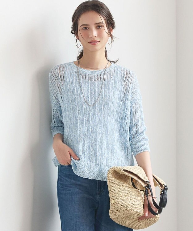 23区 【SLOW/一部店舗限定】エンブロイダリープルオーバー サマー ニット サックス