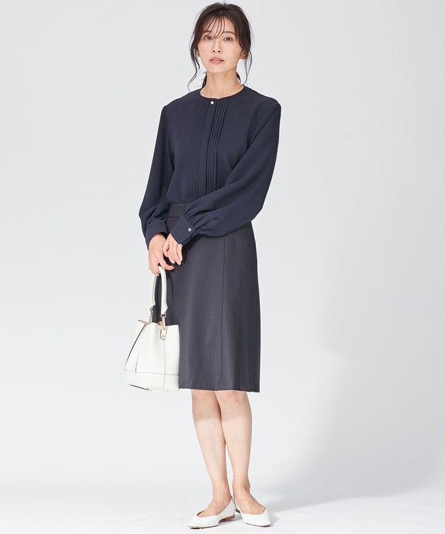 23区 L 【洗える】ピンタック ディテール ブラウス ネイビー系