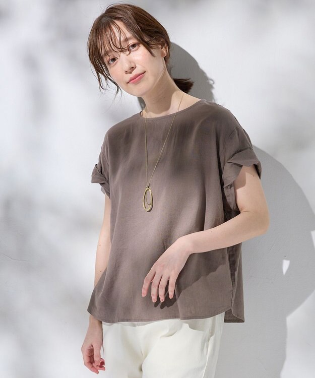 ANY 【手洗い可】ヨーロピアンリネンツイストスリーブブラウス ブラウン