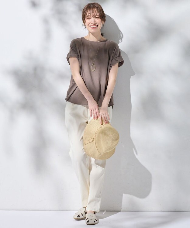 ANY 【手洗い可】ヨーロピアンリネンツイストスリーブブラウス ブラウン