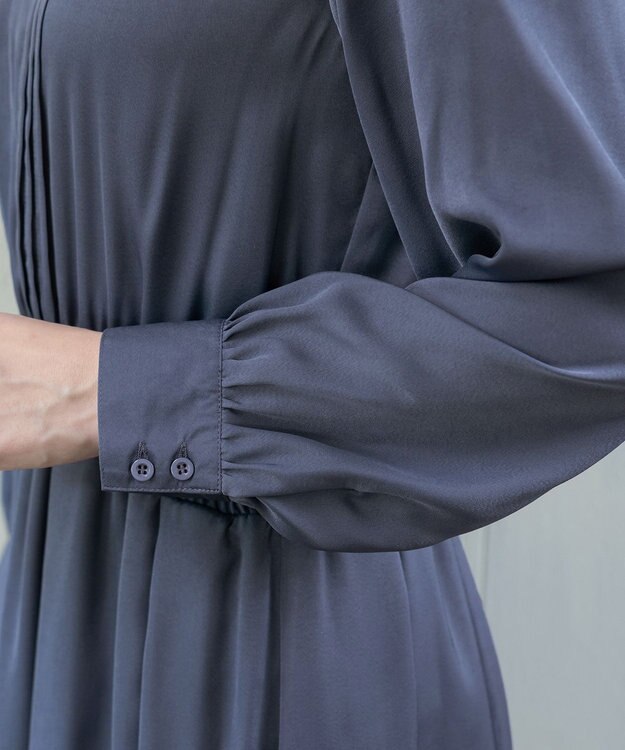 Tiaclasse 【洗える】細リボンギャザーワンピース ブルー