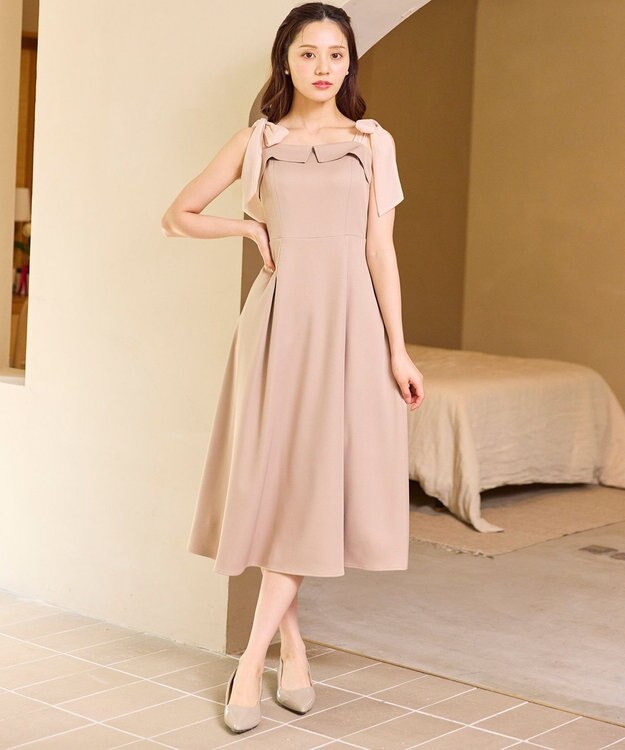 Feroux シアーリボンショルダー ジャンパースカート ピンク系