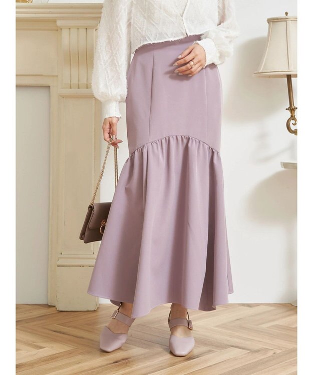 earth music&ecology ギャザー切替マーメイドスカート Grayish Pink