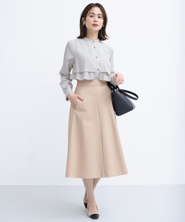 組曲 L 【洗える・シワになりにくい】GEMINI フレアスカート ベージュ系