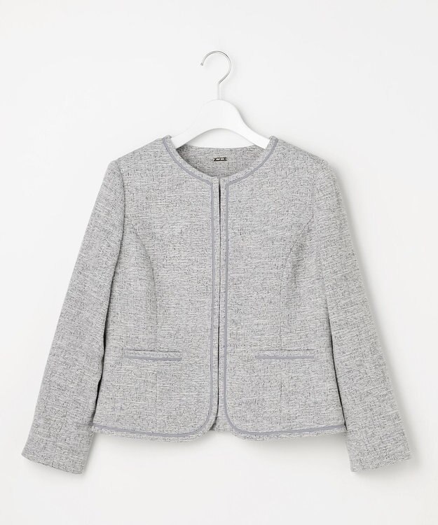 ANY SIS L ライトストレッチ ツイード ジャケット グレーシャンブレー