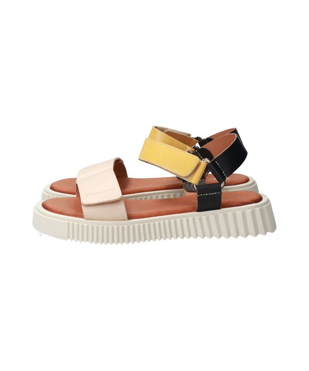 INTER-CHAUSSURES 【Wikers】ソフトスクエアトウ厚底サンダル ライトベージュコンビ