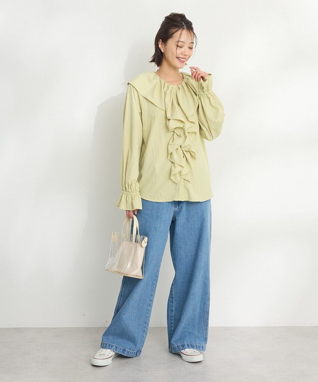 CRAFT STANDARD BOUTIQUE ビッグ襟フリルブラウス Green