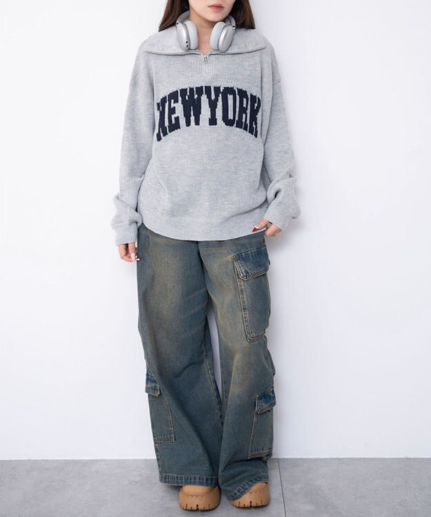 WEGO NEWYORKハーフジップニット 杢グレー