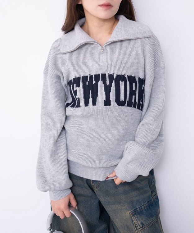 WEGO NEWYORKハーフジップニット 杢グレー