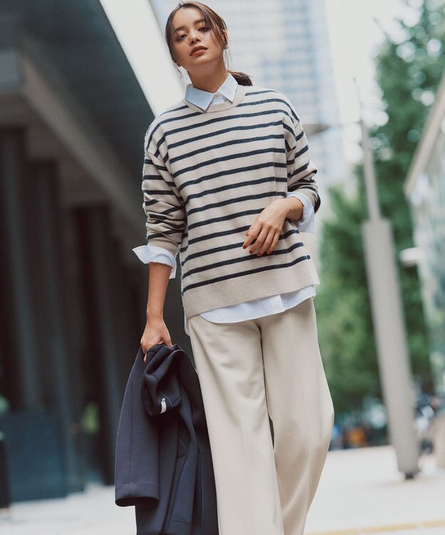 23区 S 【見上愛さん着用/Oggi・STORY掲載】ピュアカシミヤ クルーネック ニット ベージュ×チャコール