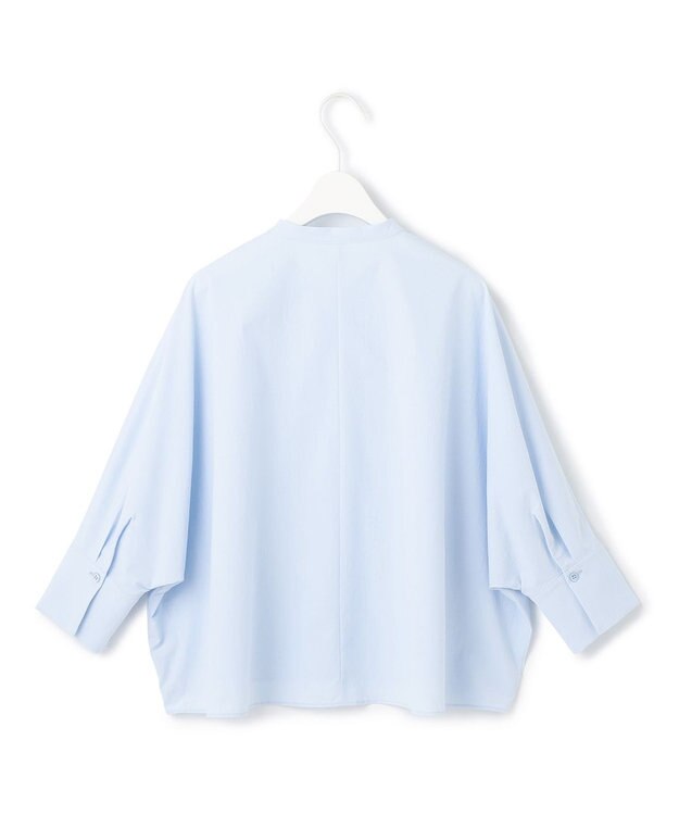 ICB 【接触冷感・UVカット・洗える】ヴィンテージスパンブロード バンドカラーシャツ スカイブルー系