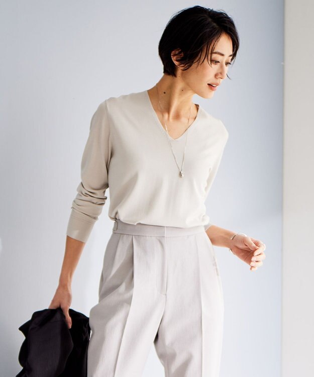 ICB 【WEB限定カラーあり・接触冷感・UVケア・洗える】 シンセティックハイゲージ Vネックプルオーバー トープ系