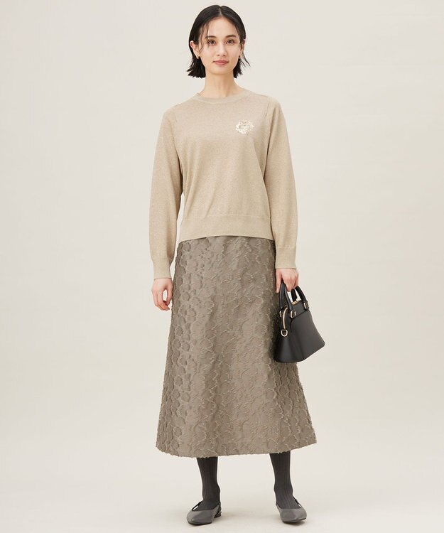 自由区 【洗える】フラワーカットジャガード スカート ベージュ