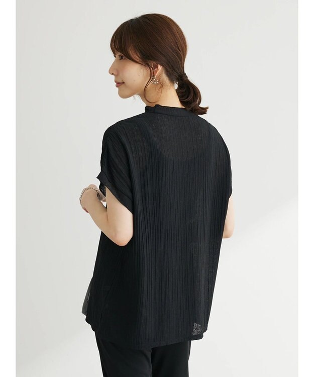 Green Parks プリーツ加工フレンチスリーブカットプルオーバー Black