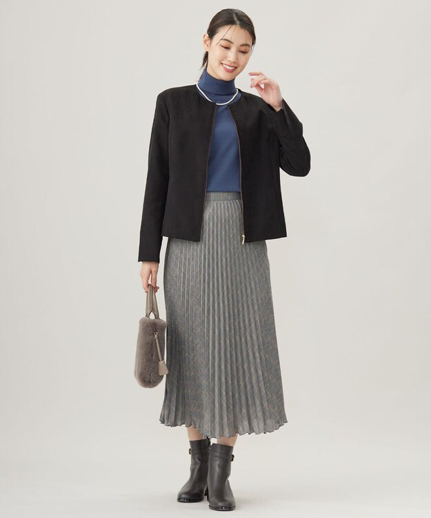 J.PRESS LADIES L 【洗える】テトロンレーヨンビエラ チェック プリーツ スカート ブラック×イエロー系