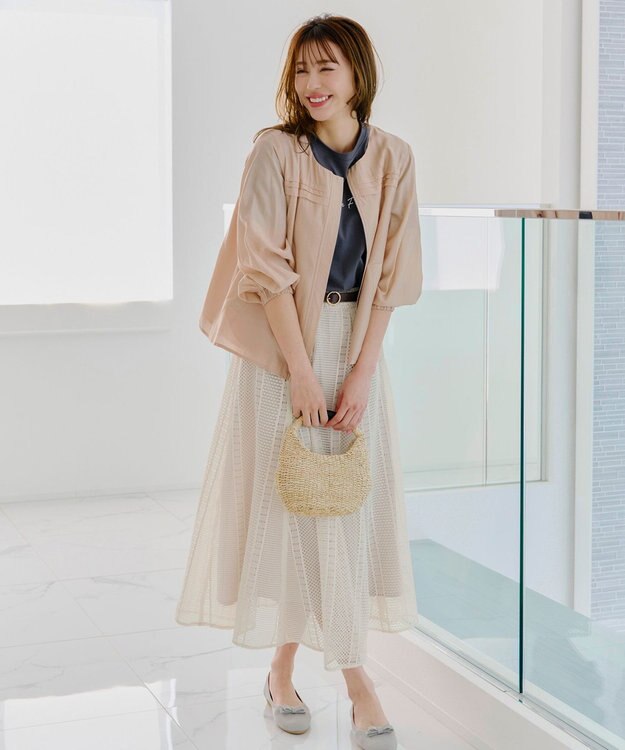 Tiaclasse 【洗える】 シアーピンタックブルゾン ピンクベージュ