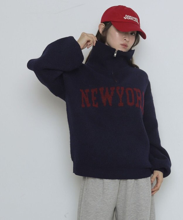 WEGO フラッフィーハーフジップニット ネイビー