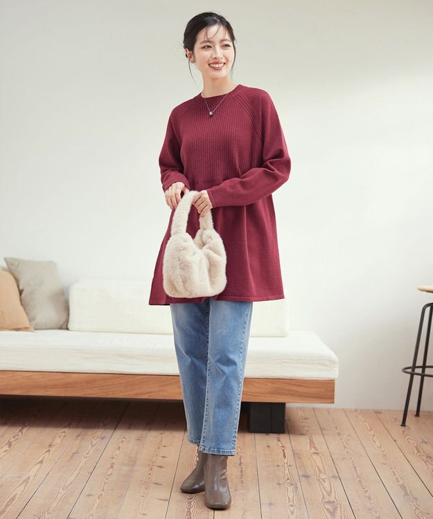 Tiaclasse 【新色追加・洗える】ミドルリブニットチュニック ボルドー