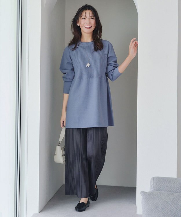 Tiaclasse 【新色追加・洗える】ミドルリブニットチュニック ブルー