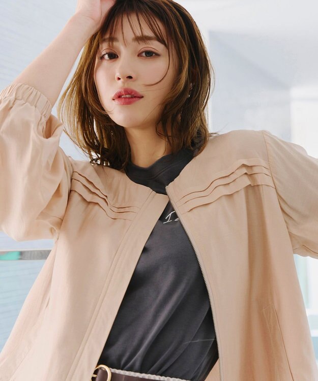 Tiaclasse 【洗える】 シアーピンタックブルゾン ピンクベージュ