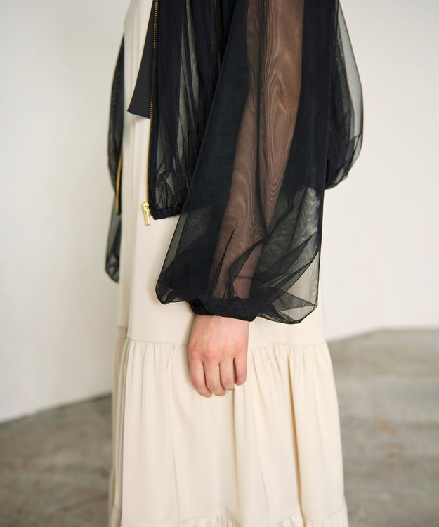 GRACE CONTINENTAL ギャザーチュールブルゾン ブラック