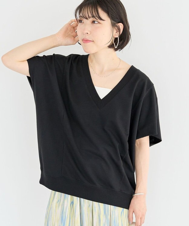 Green Parks 深Ｖネックミニ裏毛フレンチスリーブプルオーバー Gray