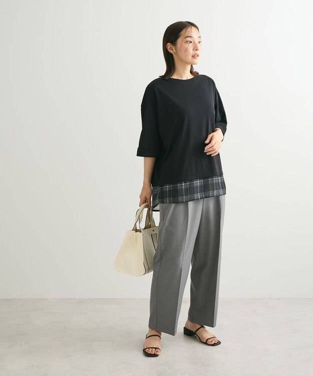 Green Parks ５分袖裾シアードッキングチュニック Black