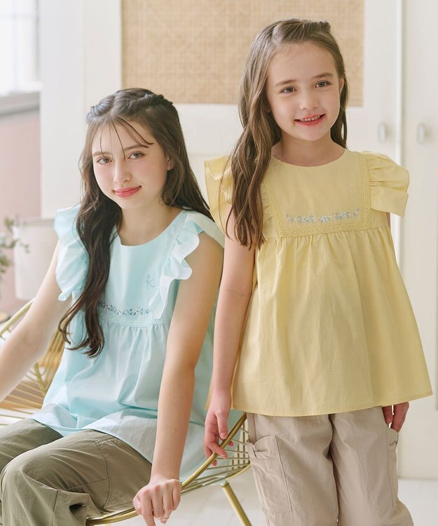 組曲 KIDS 【150-160㎝】 フラワーエンブロイダリーブラウス ミント