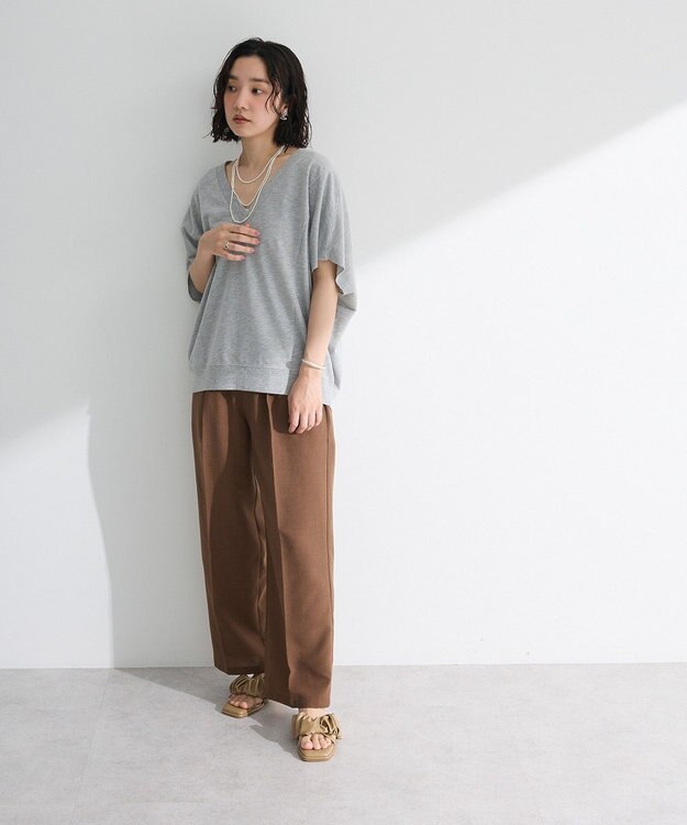 Green Parks 深Ｖネックミニ裏毛フレンチスリーブプルオーバー Gray