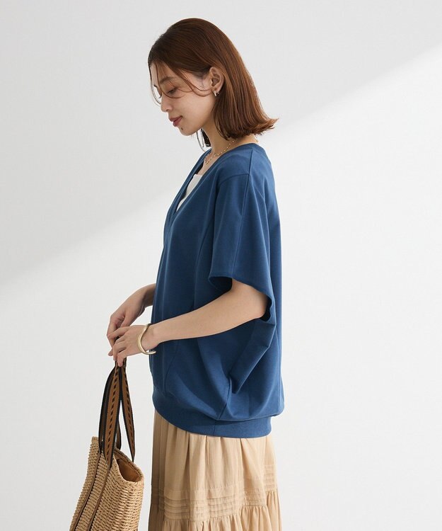 Green Parks 深Ｖネックミニ裏毛フレンチスリーブプルオーバー Gray