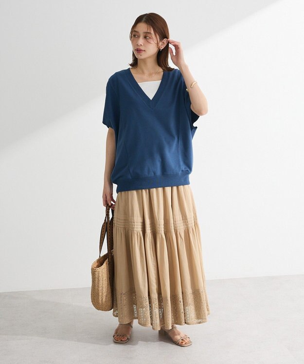 Green Parks 深Ｖネックミニ裏毛フレンチスリーブプルオーバー Gray