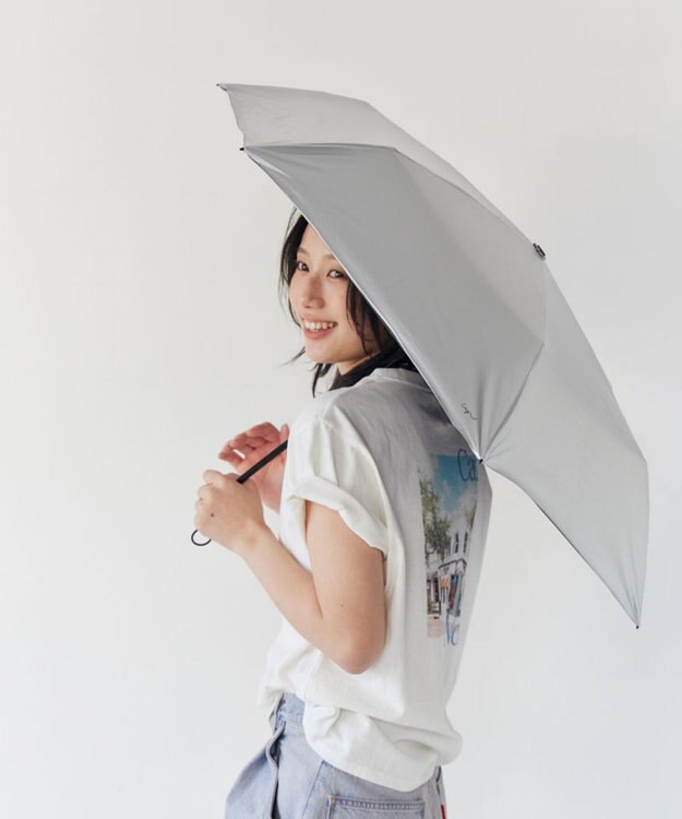 AURORA 【Ungrid（アングリッド）】無地ロゴワンポイントプリント晴雨兼用傘（折りたたみ傘） シルバー
