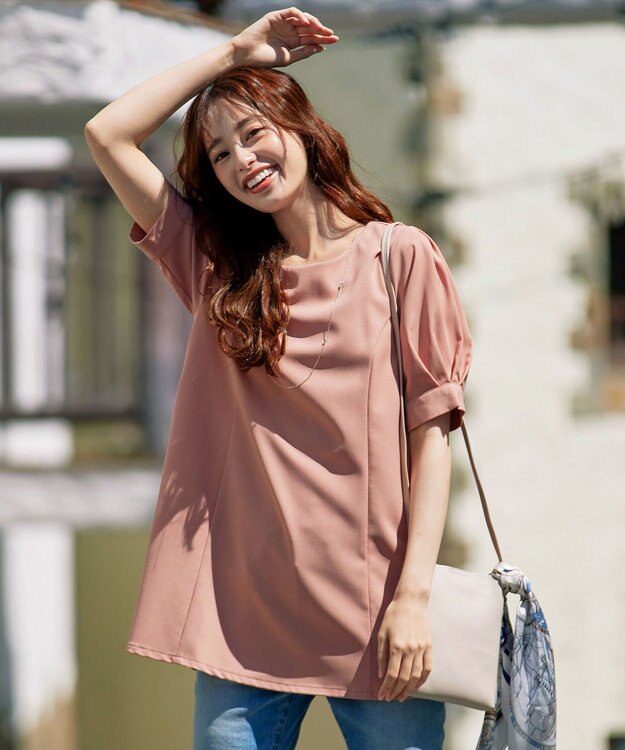 Tiaclasse 【洗える】パフスリーブチュニックブラウス コーラル