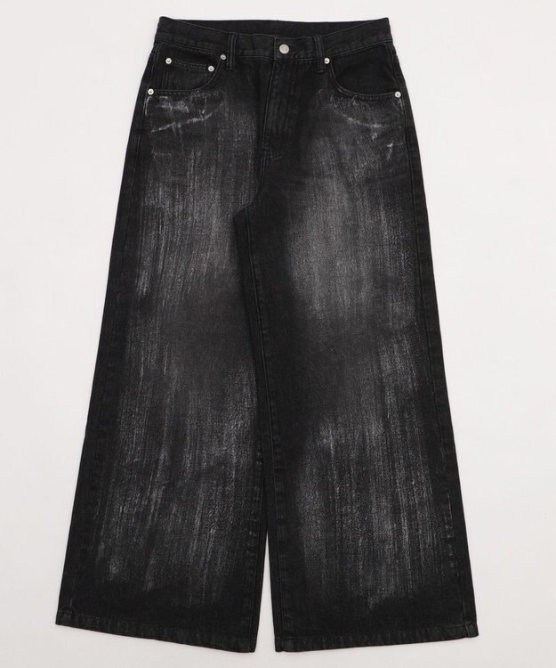 WEGO シルバープリントバギーフレアデニム デニムブラック