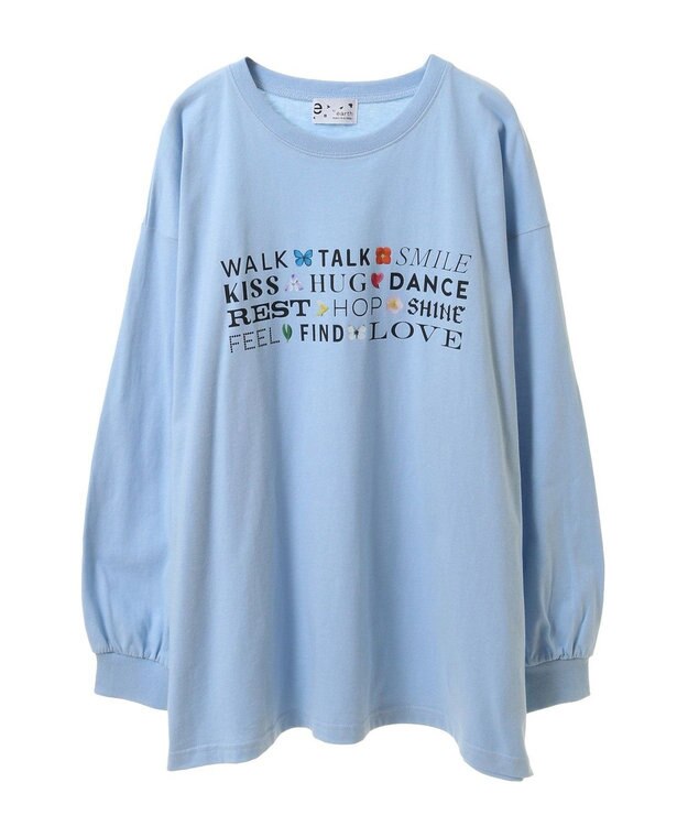 earth music&ecology いいことワードロゴＴシャツ Blue