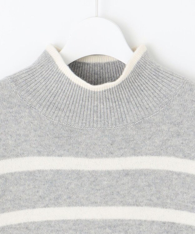 自由区 L 【WEB限定カラーあり・洗える】ウールカシミヤブレンドハイネック ニット [WEB限定]グレー×オフボーダー