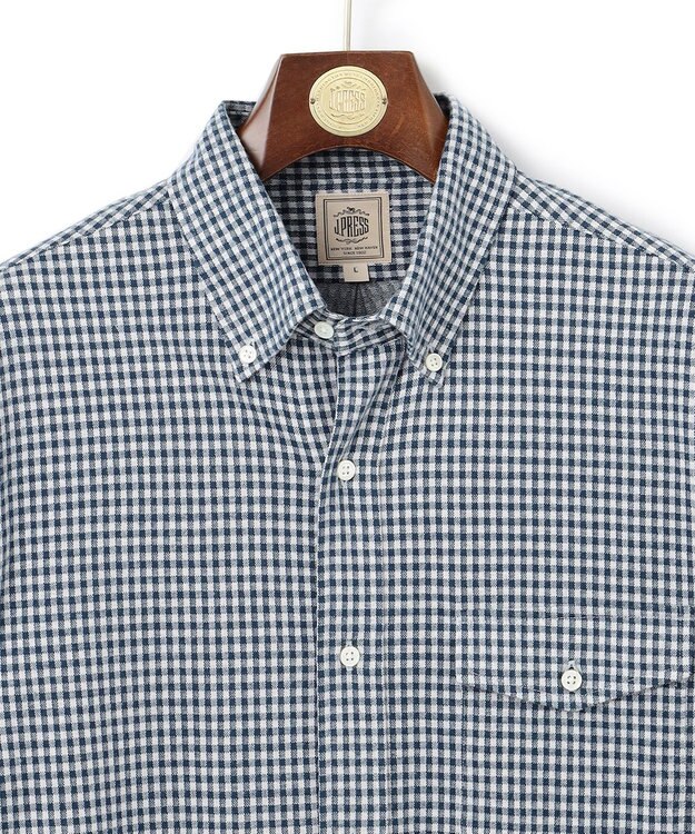 J.PRESS MEN 【KING SIZE】ギンガムチェック コットンネルジャージシャツ ネイビー系3
